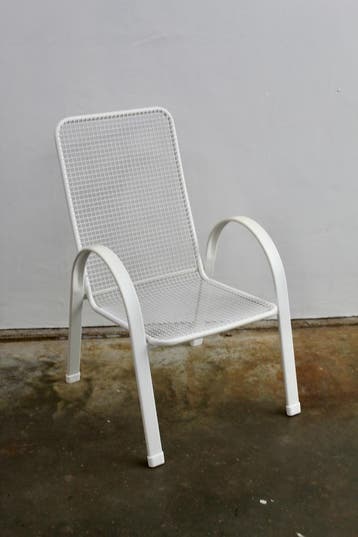 Jaren 70 fauteuil, stoel, wit metaal, Gebruikt, Wit, Metaal, Jaren '70