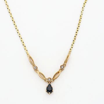 Halsketting - 8 karaat Geel goud - Diamant - Saffier, Sieraden, Tassen en Uiterlijk, Kettingen, Nieuw