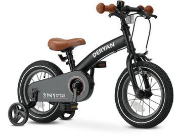 Deryan Luxe Kinderfiets 12 inch - 3-in-1 - Loopfiets - Zwart, Verzenden, Nieuw, Deryan
