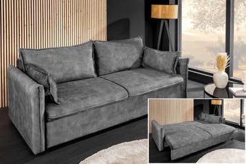 Design slaapbank APARTMENT 215 cm grijs fluwelen 3-zitsbank, Ophalen of Verzenden, Nieuw