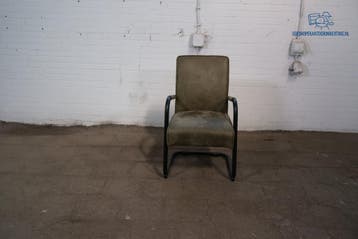 Tweedehands Luxe Vergaderstoel Groen Microvezel Sledeframe, Verzenden, Gebruikt, Overige materialen