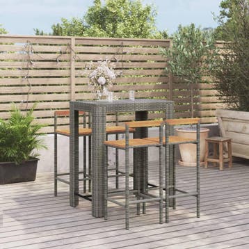vidaXL 5-delige Tuinbarset poly rattan en massief acaciahout, Verzenden, Nieuw, 4 zitplaatsen