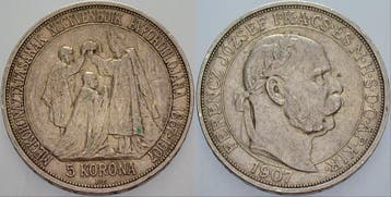 5 Korona 1907 Ungarn Franz Josef I 1848-1916, Verzenden