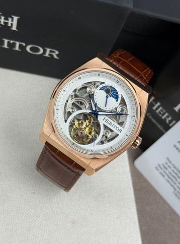 Heritor - Heritor Automatic Daxton Skeleton - Brown/Rose, Nieuw