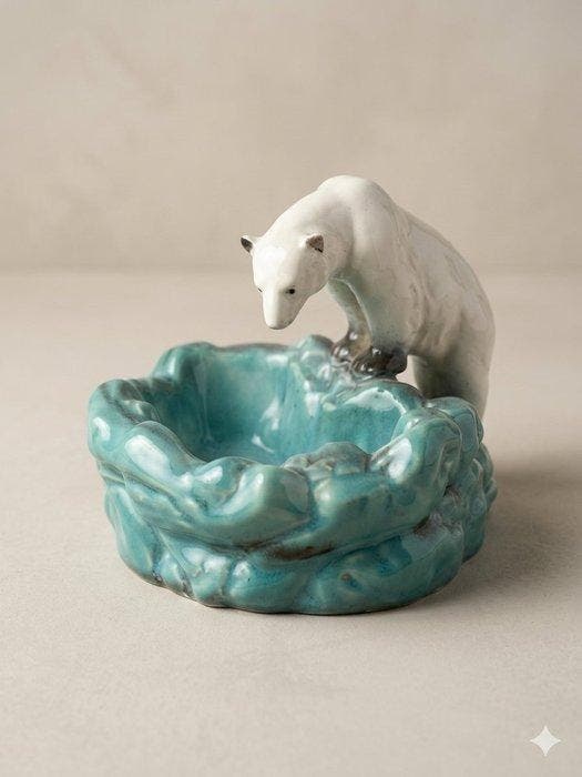 Ditmar Urbach - Kom - Aardewerk - IJsbeer bij het zwembad, Antiek en Kunst, Kunst | Designobjecten