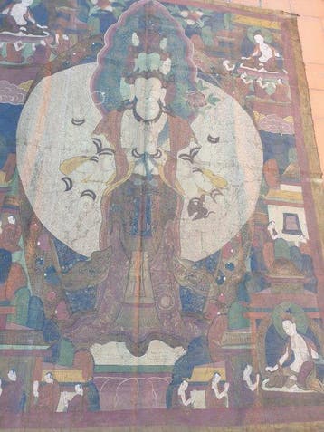 Avalokitesvara - zeer groot thangka-schilderij - 170 x 123