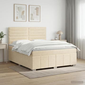 vidaXL Boxspringbed met matras Crèmekleurig 140 x 200 cm, Verzenden, Nieuw, Tweepersoons, Crème