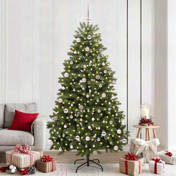 vidaXL Kunstkerstboom 240 cm 300 LEDs Warmwit PVC en staal, Verzenden, Nieuw
