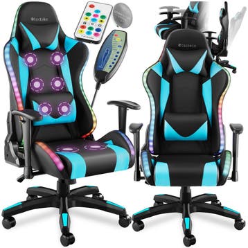Gaming stoel Tartaros, LED, massagefunctie - zwart/azuur, Verzenden, Nieuw