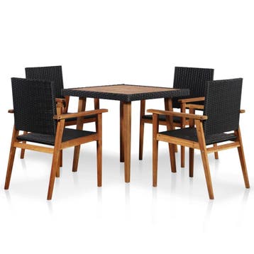 vidaXL 5-delige Tuinset poly rattan zwart en bruin, Verzenden, Nieuw, 5 zitplaatsen, Tuinset