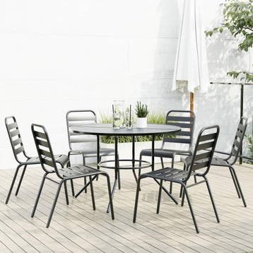 vidaXL 7-delige Tuinset stapelbaar gepoedercoat staal, Verzenden, 6 zitplaatsen, Nieuw, Rvs