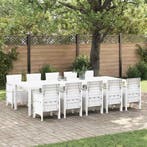 vidaXL Tuin Eetset met kussen 11 pcs Wit Poly rattan en, Verzenden, Nieuw, Meer dan 8 zitplaatsen