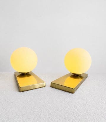Tafellamp (2) - Boll - Messing, Glas, Metaal - Space age