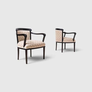 Lounge stoel (2) - Eik - 2 Biedermeier fauteuils