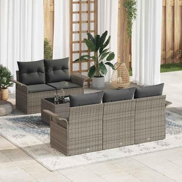 vidaXL Tuin Sofa Set 6 st 5-Aantal zitplaatsen Grijs, Tuin en Terras, Verzenden, Nieuw, Rotan, 6 zitplaatsen