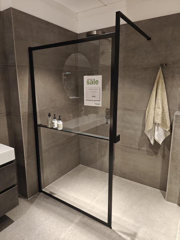 Inloopdouche mat zwart 120cm met planchet - 0009, Doe-het-zelf en Verbouw, Sanitair, Douche, Nieuw, Glas, Ophalen