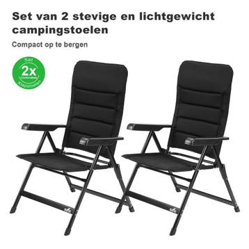 Bardi 2 Stuks Luxe Verstelbare Campingstoelen 120KG - Zwart, Ophalen of Verzenden, Nieuw, Overige materialen, Inklapbaar