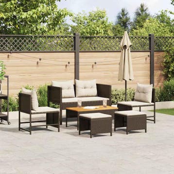 vidaXL Tuinbankenset 6 st Bruin en Crème poly rattan, Verzenden, Nieuw, Rotan, 6 zitplaatsen
