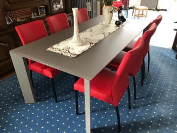 Set van 6 eetkamerstoelen - rood leer, Huis en Inrichting, Stoelen, Ophalen of Verzenden, Nieuw, Leer