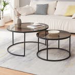 Salontafel set van 2 Kokkola rookglas grijs en zwart [en.cas, Huis en Inrichting, Tafels | Salontafels, Verzenden, Nieuw