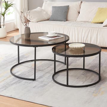 Salontafel set van 2 Kokkola rookglas grijs en zwart [en.cas, Verzenden, Nieuw
