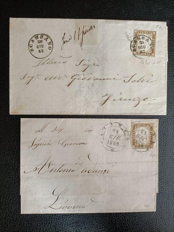 Italiaanse oude staten - Sardinië 1862 - 2 brieven met 10, Gestempeld