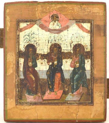 Icoon - Russische icoon van de Heilige Voorouders: Abraham,, Antiek en Kunst