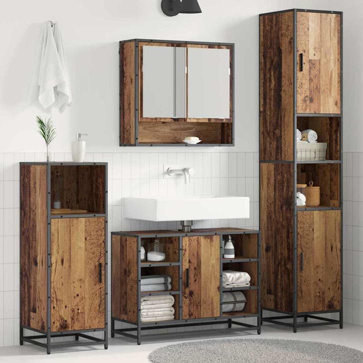 vidaXL Badkamermeubelset met plank 3 pcs Oud Hout Bewerkt, Huis en Inrichting, Badkamer | Badkamermeubels, Overige typen, Nieuw