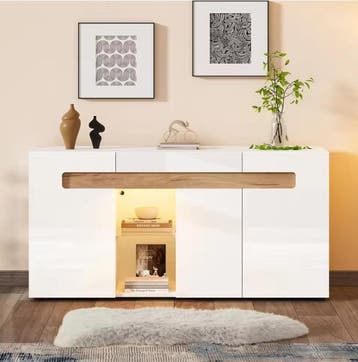 Wit Dressoir met LED en App-Control– Opbergkast 140×40×70 cm, Verzenden, Nieuw