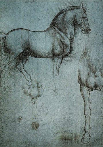 Leonardo Da Vinci - “Studio di cavalli, 1490”. - 50 x 35 cm., Antiek en Kunst