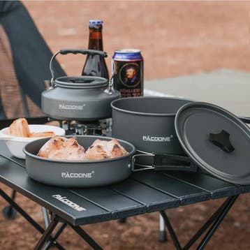 Camping Kookset Aluminium Compact met Waterkoker Hiking Outd, Verzenden, Nieuw