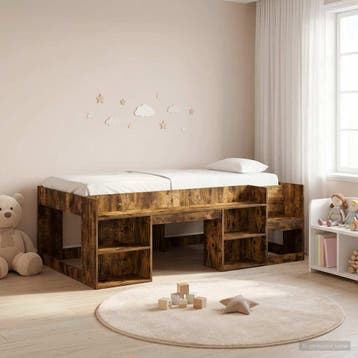 vidaXL Jeugd bedframe met opbergruimte Gerookt eiken 80 x, Verzenden, Nieuw, Bruin, Hout