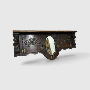 Kapstok - Houten kapstok met geslepen ovale spiegel haken en