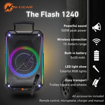 Karaokeset – N-Gear The Flash 1240 – Bluetooth speaker, Verzenden, Nieuw, Complete set