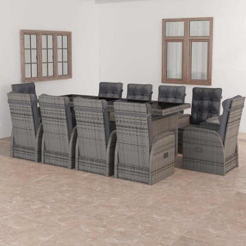 vidaXL 11-delige Tuinset met kussens poly rattan grijs, Verzenden, Nieuw, Meer dan 8 zitplaatsen, Tuinset