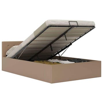 vidaXL Bedframe met opslag hydraulisch kunstleer cappuccino, Overige materialen, Bruin, Verzenden, Nieuw