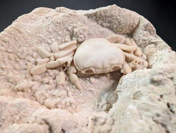 Gekristalliseerde fossiele krab in kalkrijke matrix –