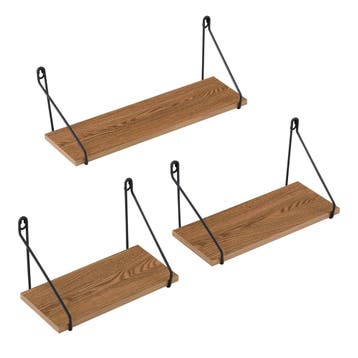Wandrek Randers set van 3 zwart en houtkleurig, Huis en Inrichting, Woonaccessoires | Wandplanken en Boekenplanken, Verzenden