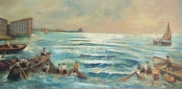 Italiaanse school (XX) - Pescatori al lavoro sulla costa