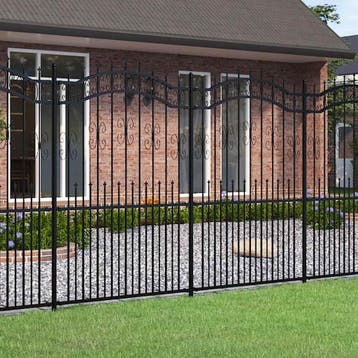 vidaXL Tuinhek KAMPEN met speerpunt zwart 240x175cm staal, Verzenden, Nieuw, IJzer