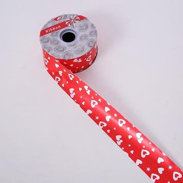 Poly ribbon scheur cadeaulint rood + witte hartjes 50mm, Ophalen of Verzenden, Nieuw