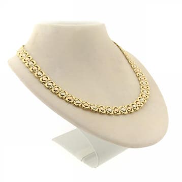 Tricolor gouden fantasieschakel ketting, Sieraden, Tassen en Uiterlijk, Kettingen, Ophalen of Verzenden, Gebruikt, Goud, Goud