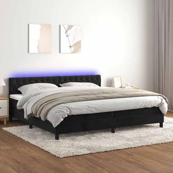 vidaXL Boxspring met matras en LED fluweel zwart 200x200 cm, Verzenden, Zwart, Overige maten, 200 cm