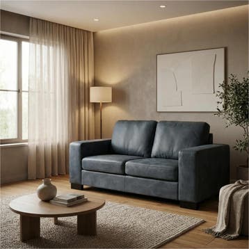 Leren bank Enjoy - 2 zits - Kenia Denim (blauw) - Poten, Huis en Inrichting, 150 tot 200 cm, Nieuw, Ophalen of Verzenden, Rechte bank