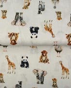 Poplin Katoen Safari Dieren Ecru, Nieuw, Overige kleuren