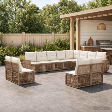 vidaXL Tuinbankenset 12 pcs Beige en Crème Wit poly rattan, Tuin en Terras, Tuinsets en Loungesets, Verzenden, Nieuw, 2 zitplaatsen