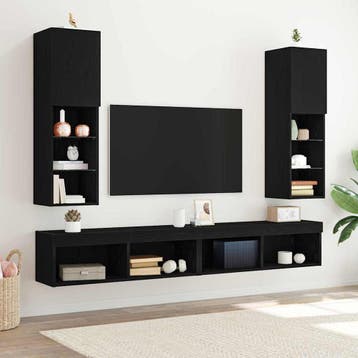 vidaXL Tv-meubelset 2 st Zwart Eiken Bewerkt hout, Minder dan 50 cm, Verzenden, 100 tot 150 cm, Nieuw
