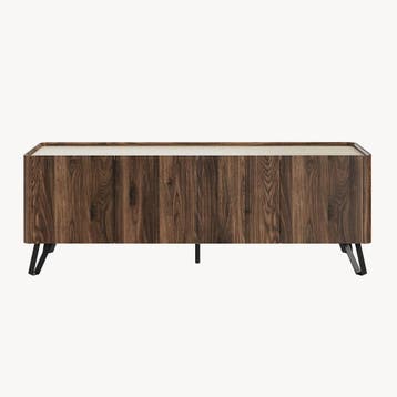 Tv-kast Trorlon 160x40x55 cm Notenhoutlook/Travertijn [en.ca, Verzenden, Nieuw