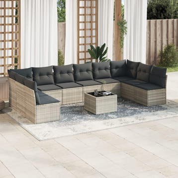 vidaXL 11-delige Loungeset met kussens poly rattan, Verzenden, Nieuw, Loungeset