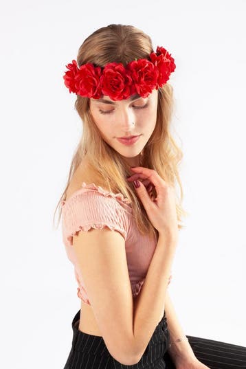 KIMU® Bloemenkrans Haar Rozenkrans Rood Rode Bloemen Haarban, Ophalen of Verzenden, Nieuw, Carnaval, Accessoires